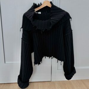 PERVERZE Wool Black Turtleneck Cropped Sweater Raw Edges